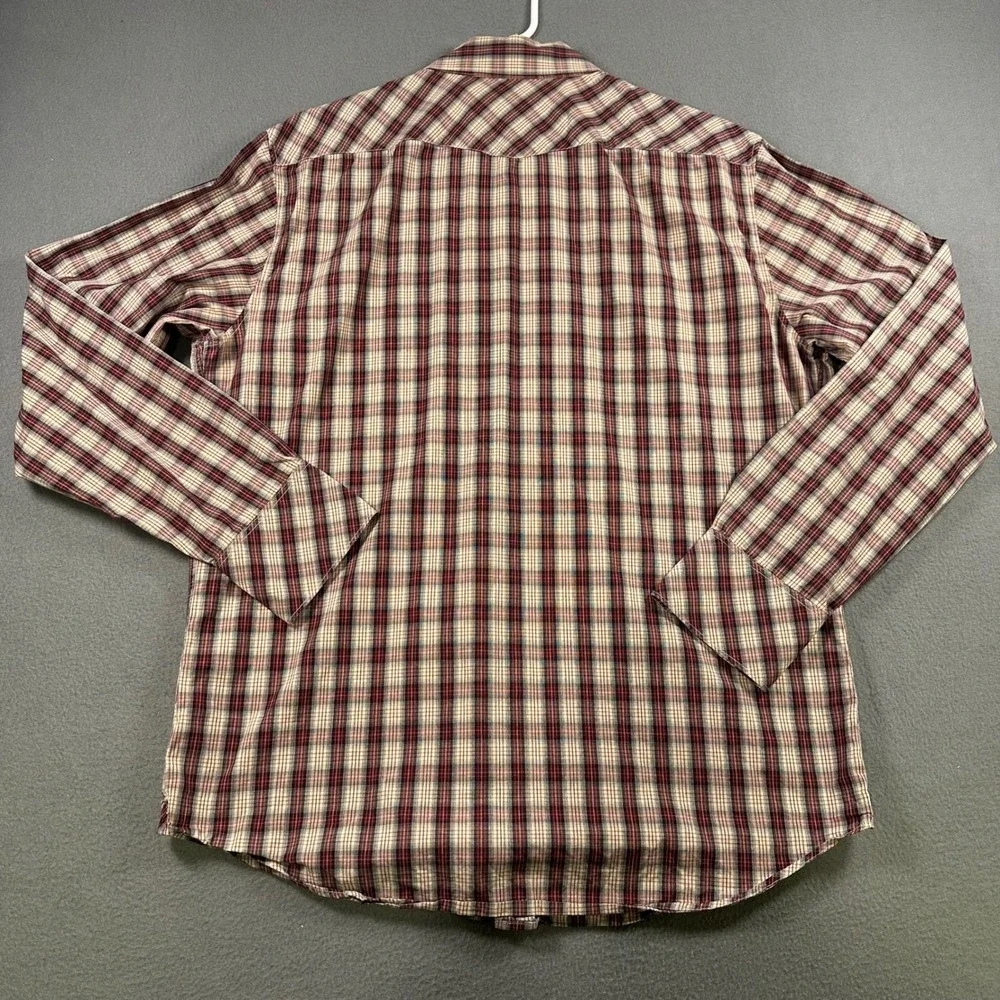 Banana Republic Mens Slim Fit Western Plaid Snap Button Shirt Red Cream Large